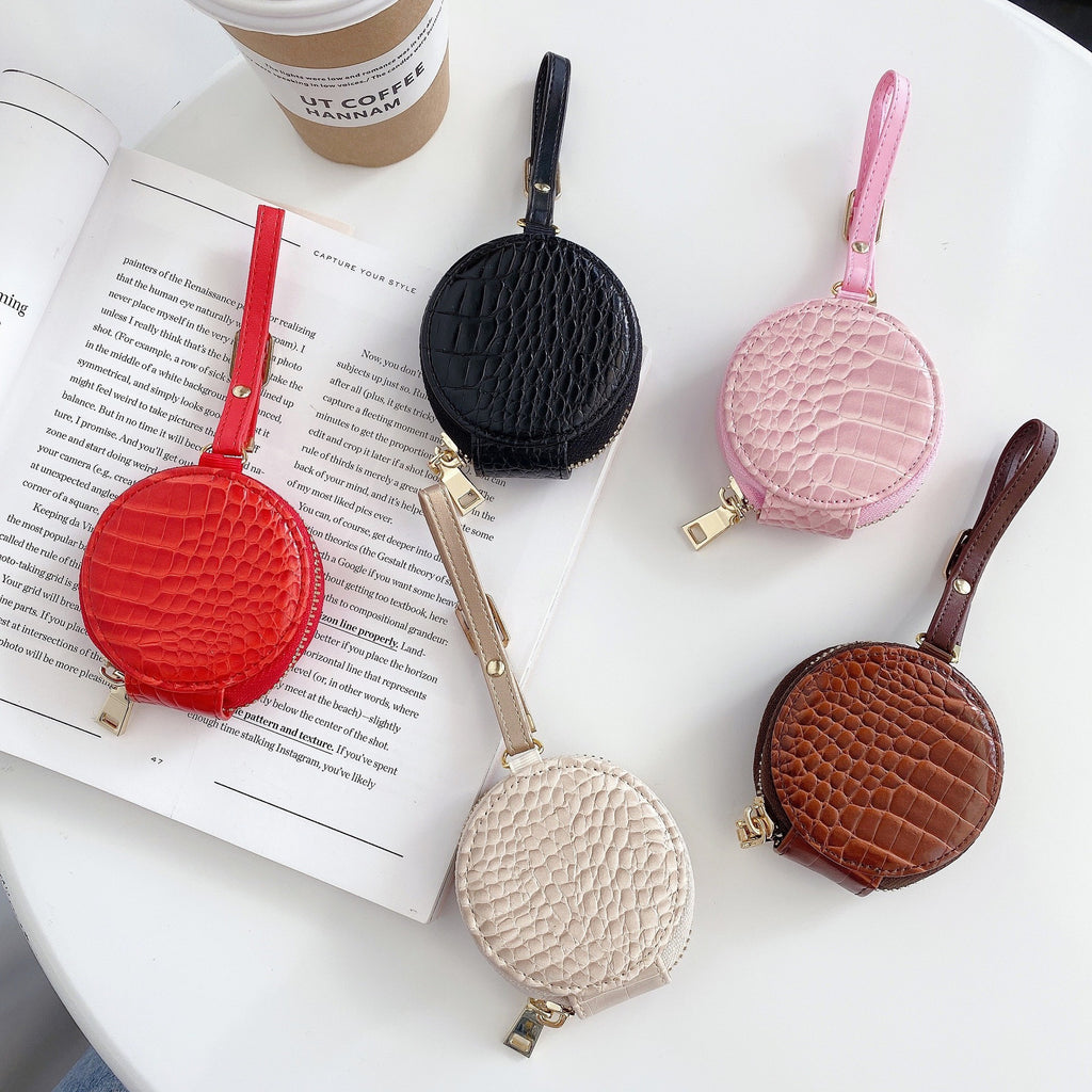 Crocodile Leather-Texture Zipper Case for Wireless Earbuds