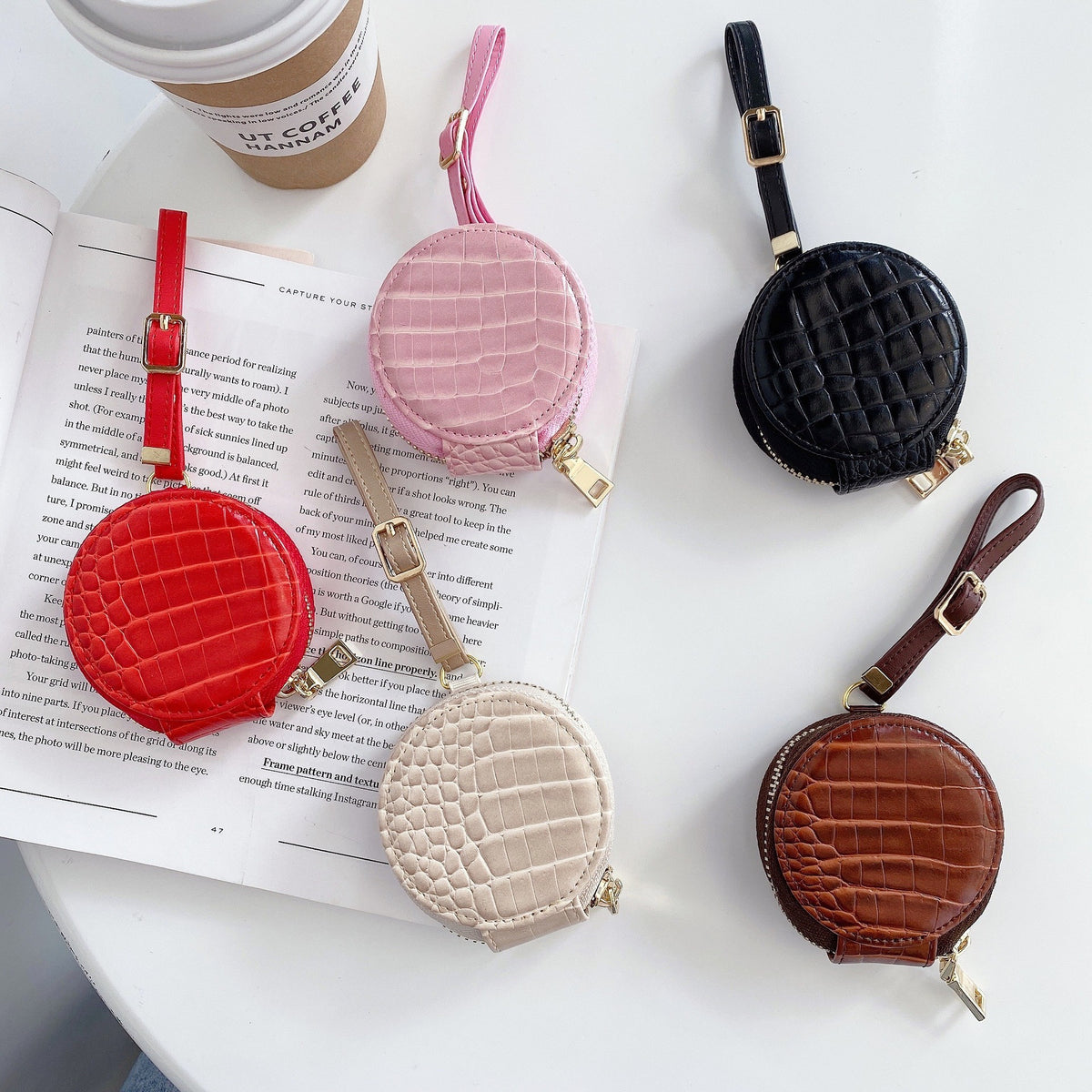 Crocodile Leather-Texture Zipper Case for Wireless Earbuds