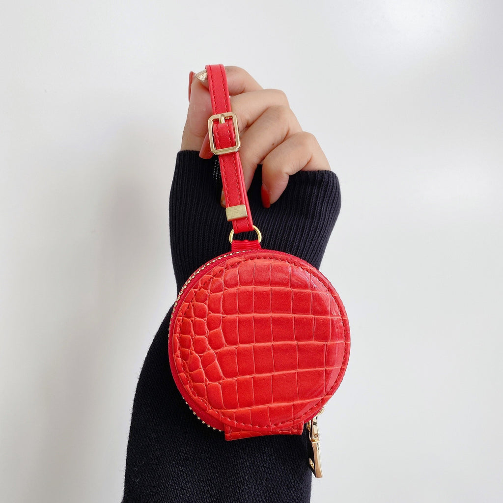 Crocodile Leather-Texture Zipper Case for Wireless Earbuds